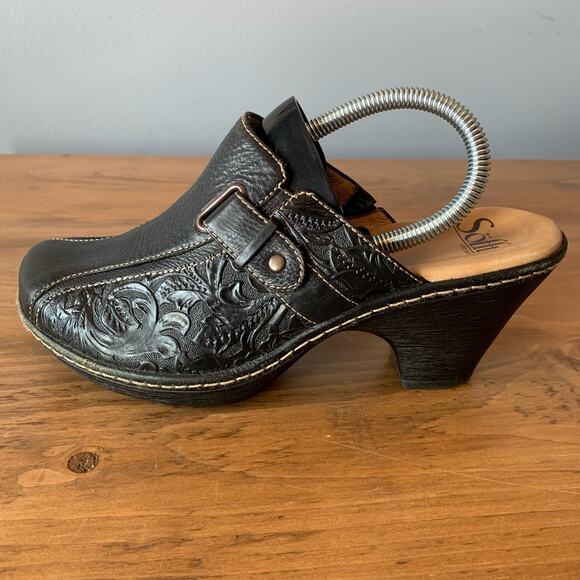 Sofft Clog Mule Womens Size 8.5M Leather Black ShoeTooled Slip-On Work Shoe - Picture 4 of 9